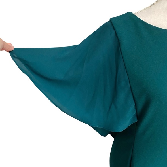 DKNY Emerald Green Sheath Dress Size 8 NWT Flutter Sleeve Cocktail Wedding Guest - Picture 4 of 13
